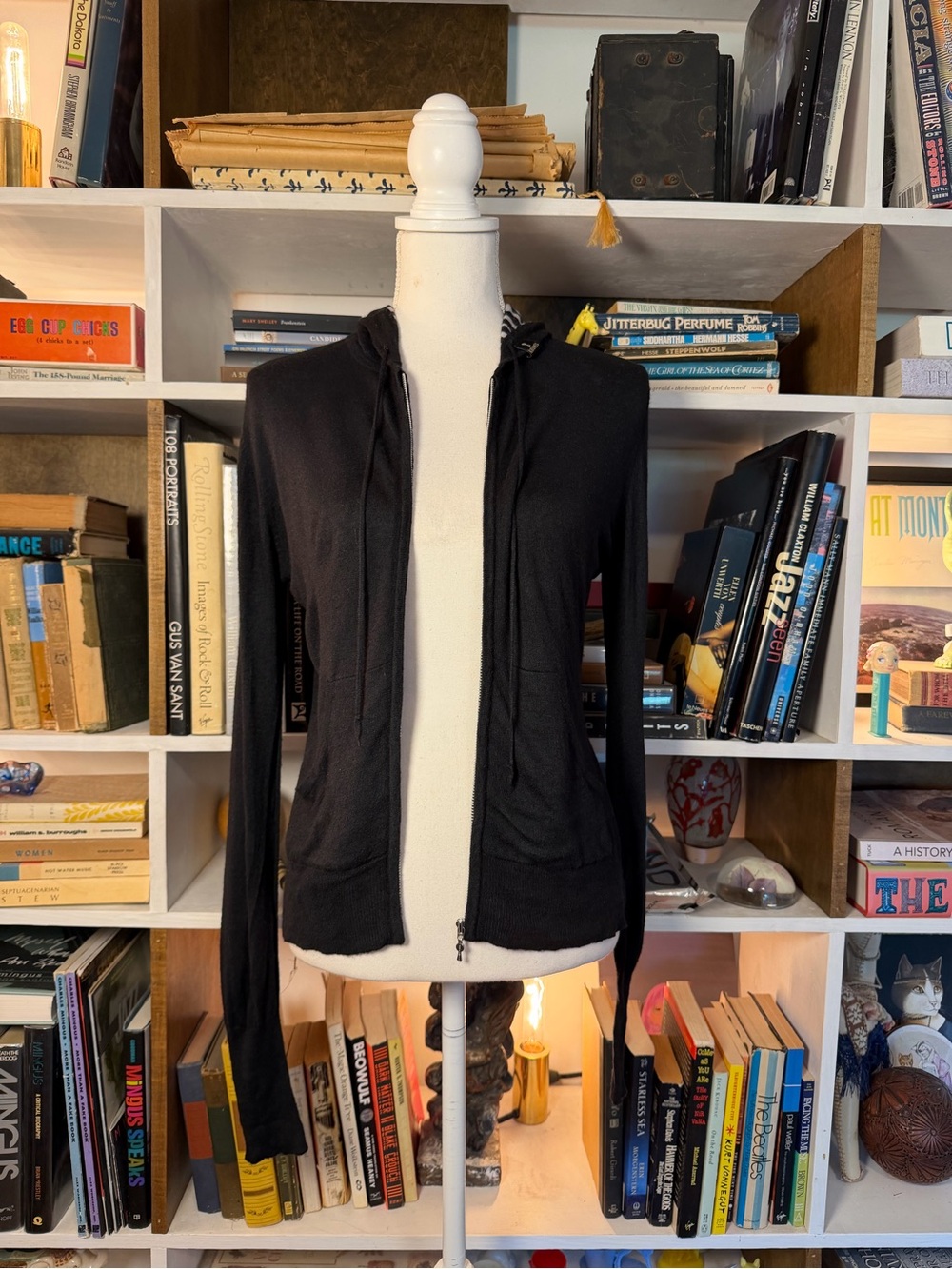 Black Hooded Women's Zip Cardigan Sweater